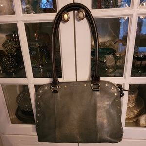 Tignanello Green Zip Zip Studded Shoulder Bag
